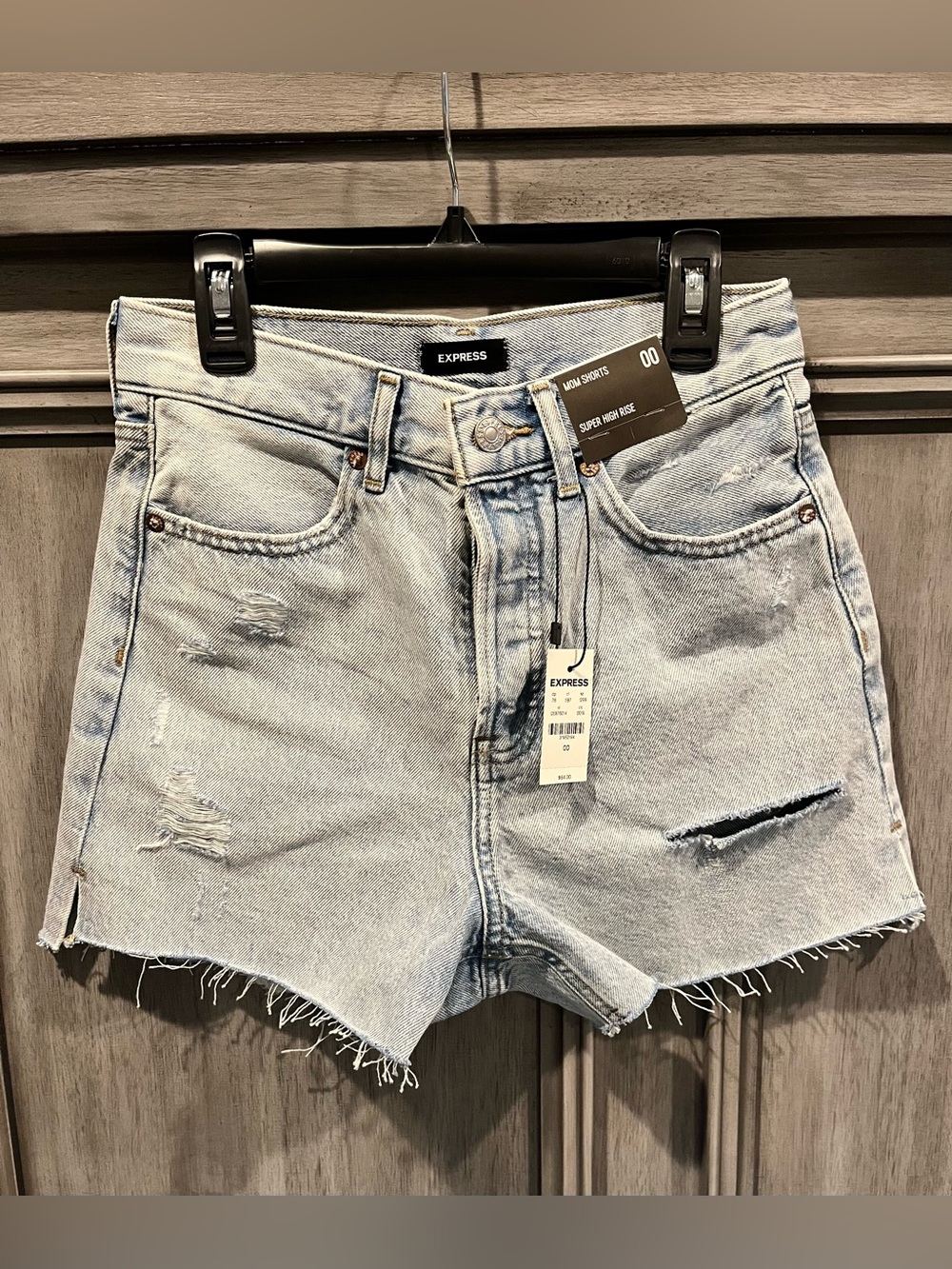 Express Distressed High-Rise Jean Shorts - Light Blue